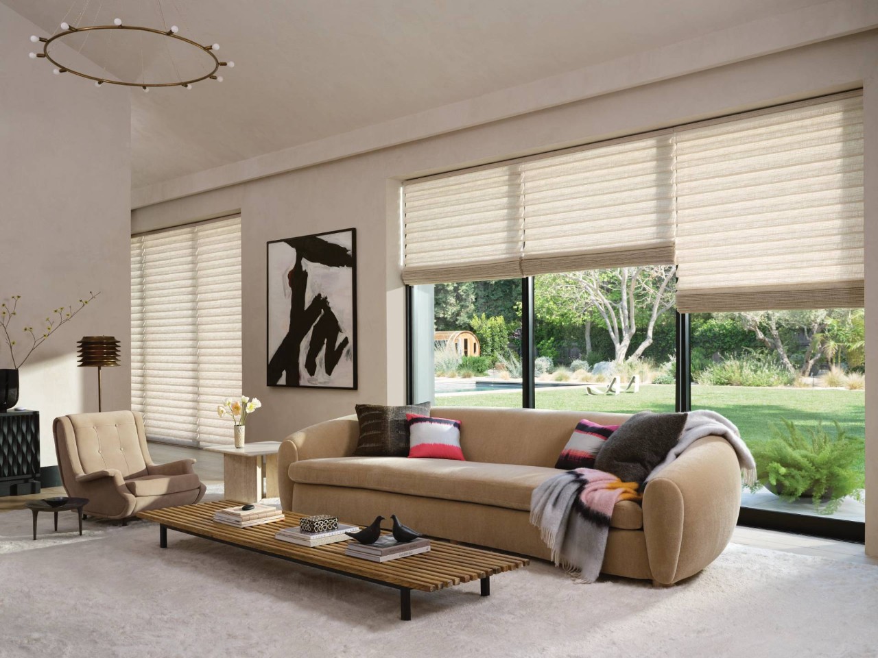 Hunter Douglas custom Roman Shades blocking light in a home near Wexford, PA