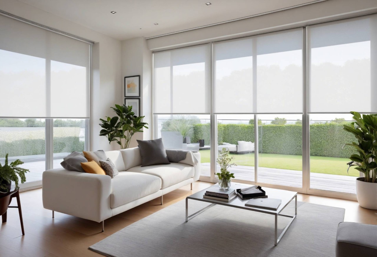 Modern living room featuring modern roller shades near Wexford, PA