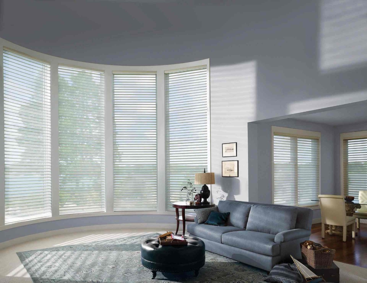 Hunter Douglas Silhouette® Sheer Shades in a living room with a sofa and end table near Wexford, PA.